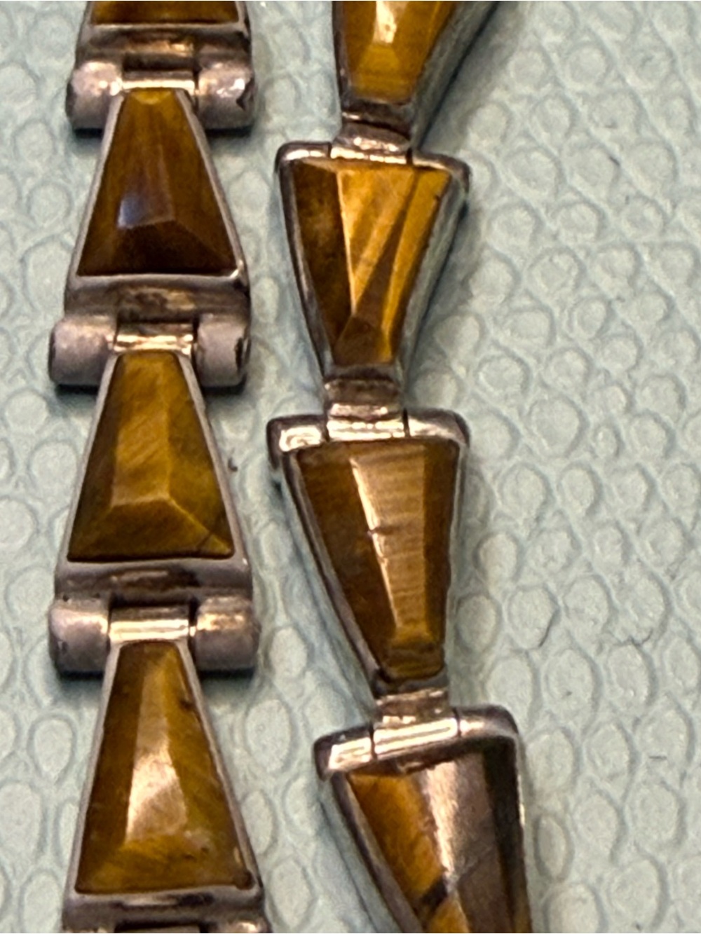 Tiger's Eye Triangle Pendant Necklace and Earring Set - Brown & Silver - Picture 2 of 5